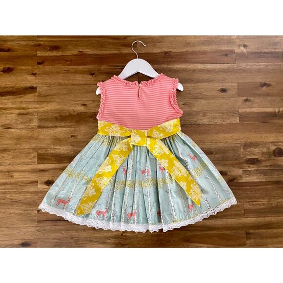 Persnickety Bo Peep Kassidy Tunic Top Deer Pink Yellow Blue Mixed Print Lace 5 - Picture 6 of 8